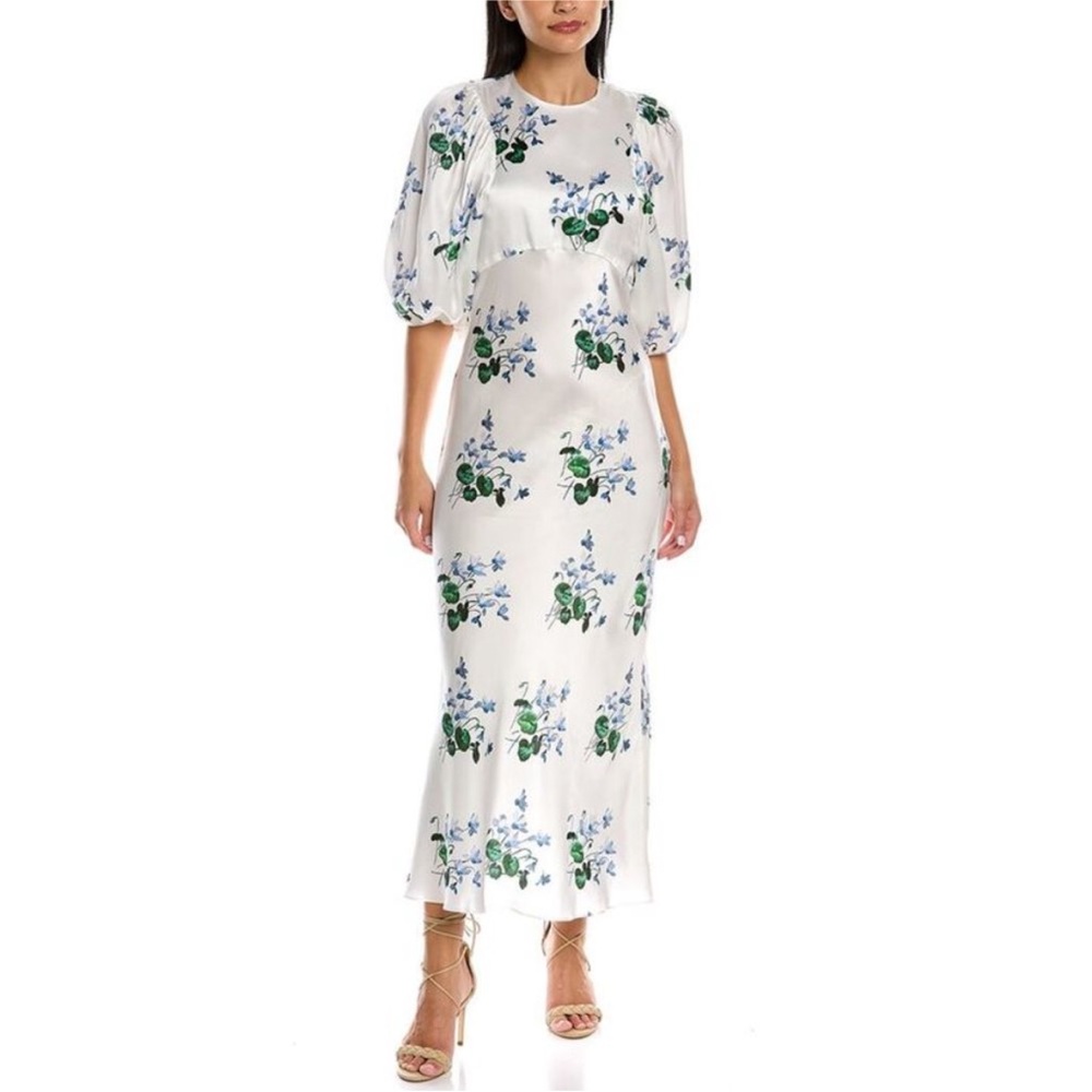 Les rêveries White Floral Dress with Puff Sleeves